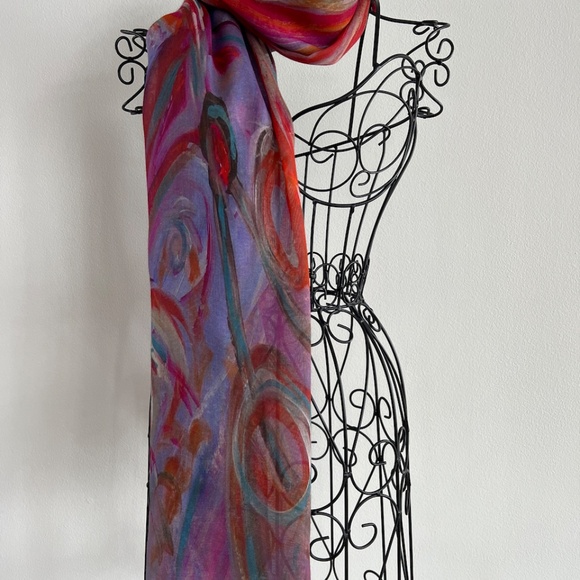 All Season Artist Modal Silk Multicoloured Scarf Wrap - Picture 6 of 9